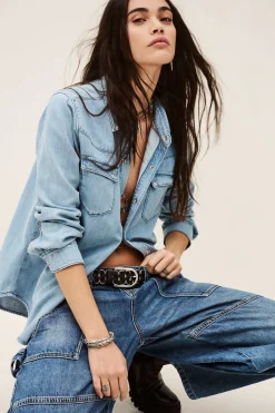 Ba&Sh ADALI chemise denim longue BLEU