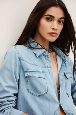 Ba&Sh ADALI chemise denim longue BLEU
