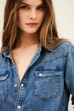 Ba&Sh ADALI chemise denim longue BLEU