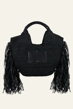 Ba&Sh ARA panier raphia franges NOIR Outlet