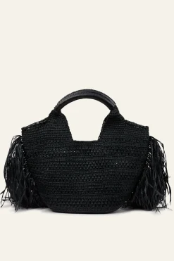 Ba&Sh ARA panier raphia franges NOIR Outlet