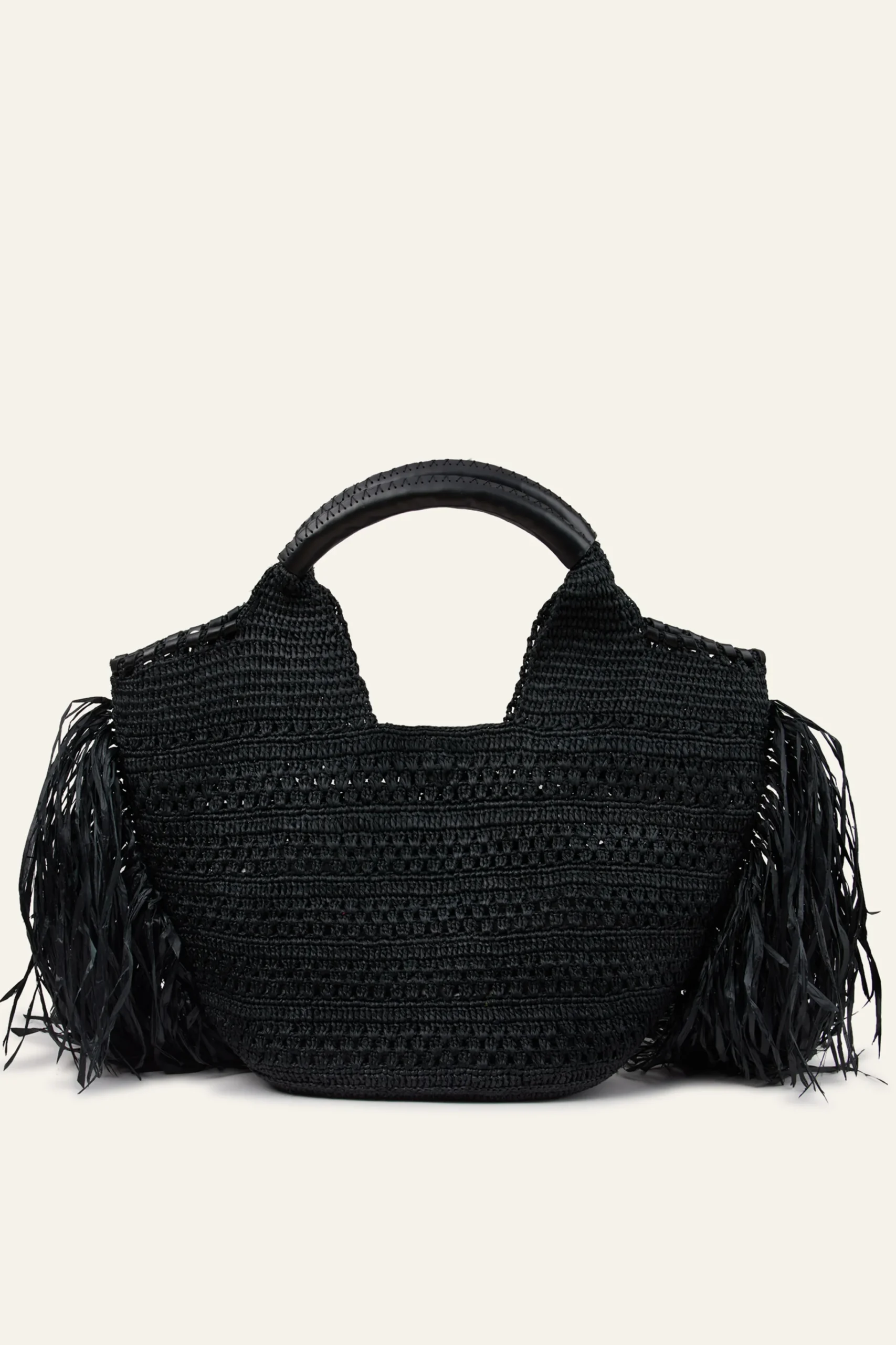 Ba&Sh ARA panier raphia franges NOIR Outlet