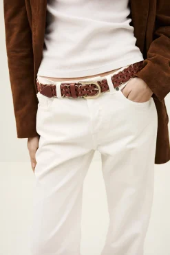 Ba&Sh BECK ceinture cuir tressée MARRON Online