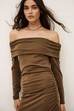 Ba&Sh BETTINA robe midi épaules MARRON New
