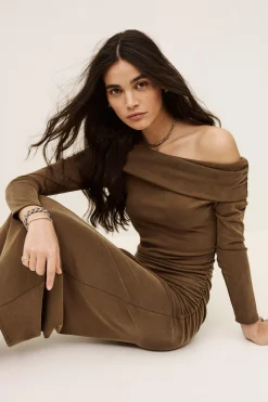 Ba&Sh BETTINA robe midi épaules MARRON New