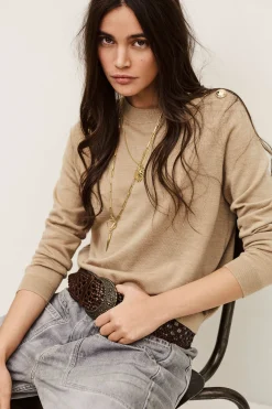 Ba&Sh BYLEIL pull boutons dorés BEIGE New
