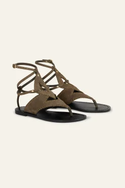 Ba&Sh CAPRI sandales plates en suede VERT Hot
