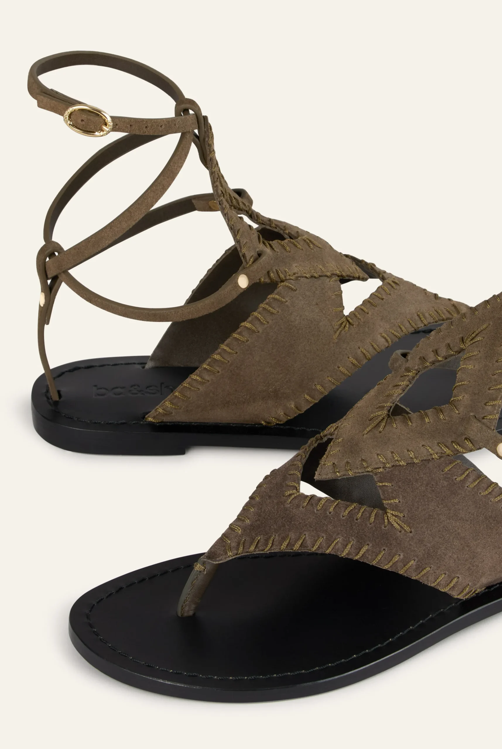 Ba&Sh CAPRI sandales plates en suede VERT Hot