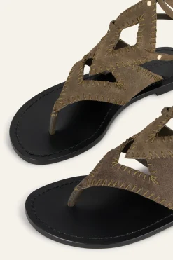 Ba&Sh CAPRI sandales plates en suede VERT Hot