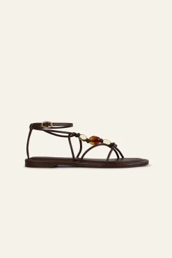Ba&Sh CAYA sandales plates cuir MARRON Sale