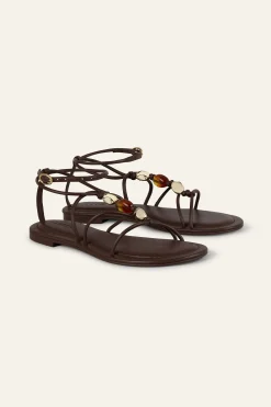 Ba&Sh CAYA sandales plates cuir MARRON Sale