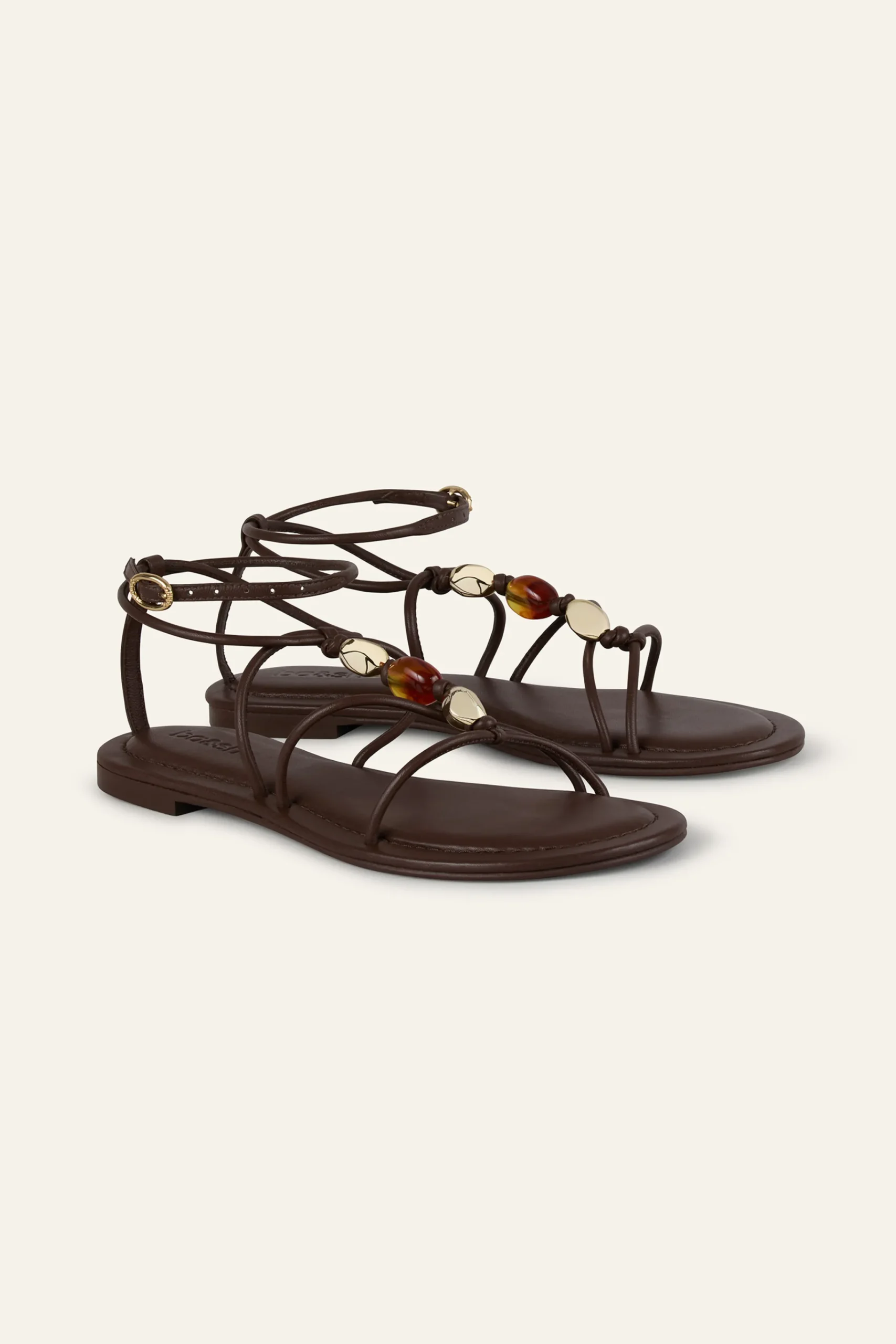 Ba&Sh CAYA sandales plates cuir MARRON Sale