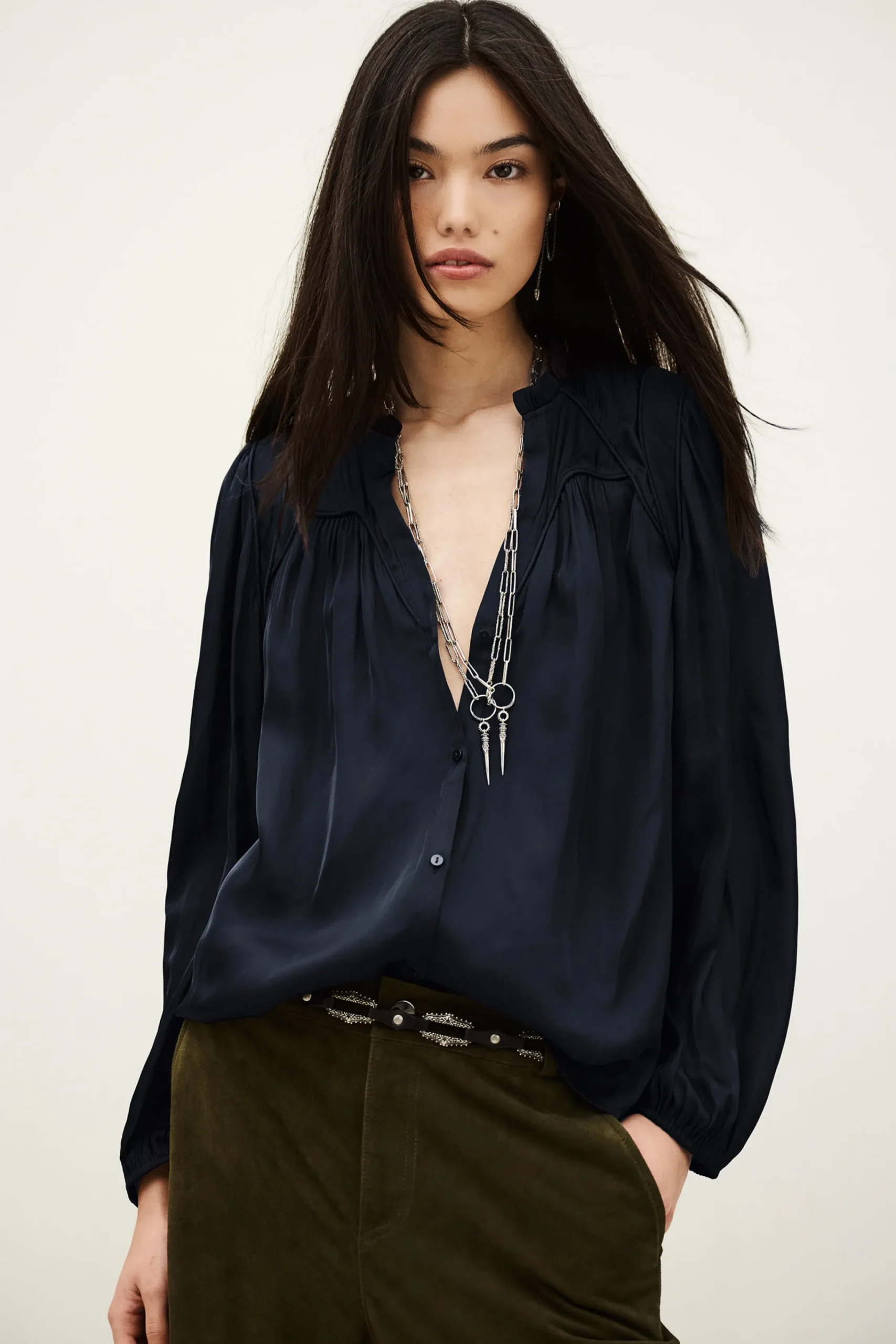 Ba&Sh CESIRA blouse manches bouffantes BLEU