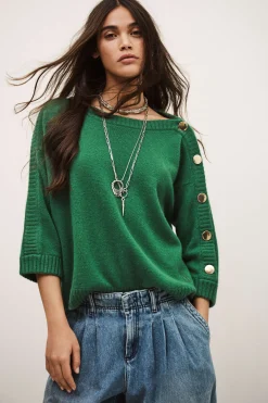 Ba&Sh CLASSY pull cachemire bateau VERT Outlet