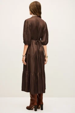 Ba&Sh CLELI robe courte froncée MARRON Outlet