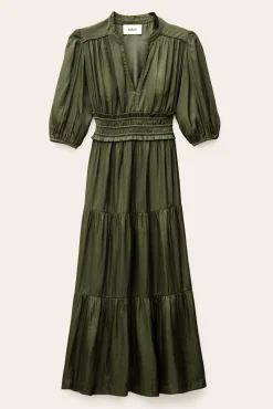 Ba&Sh CLELI robe courte froncée VERT