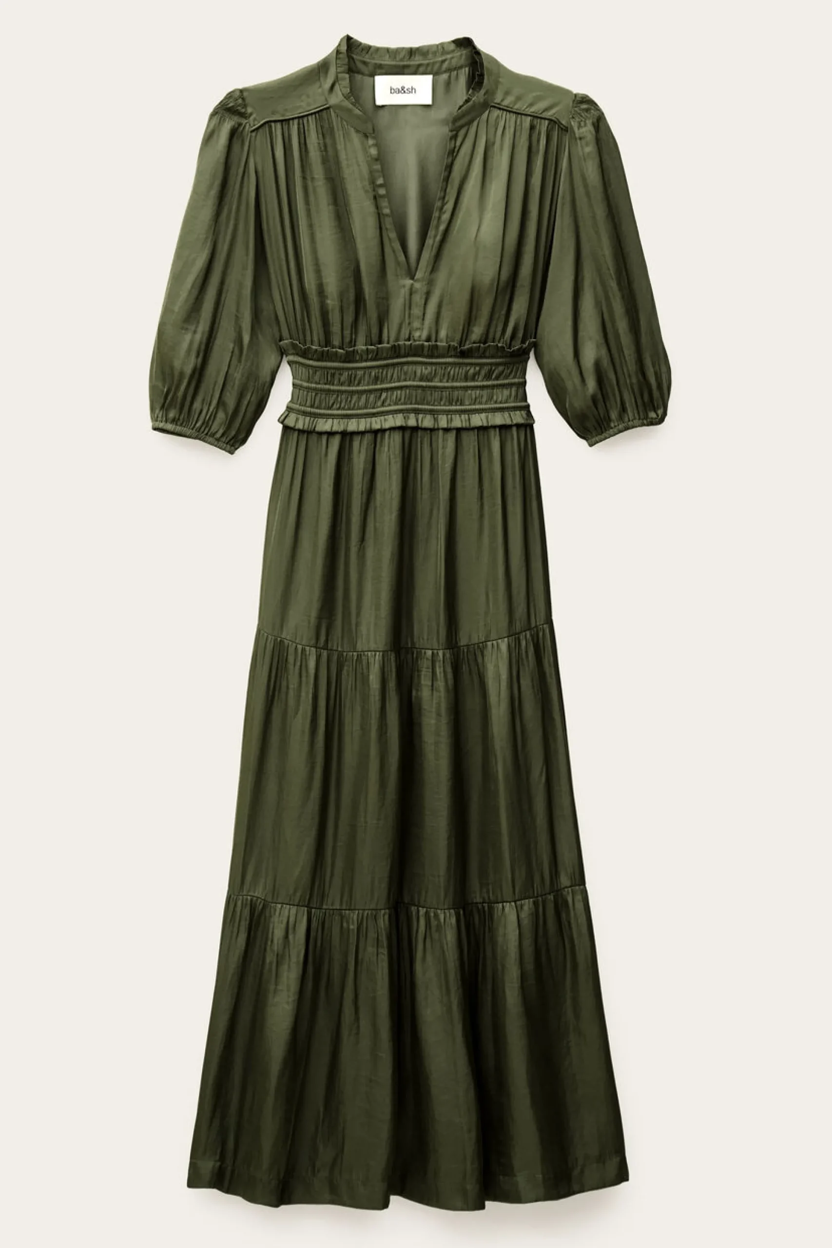 Ba&Sh CLELI robe courte froncée VERT