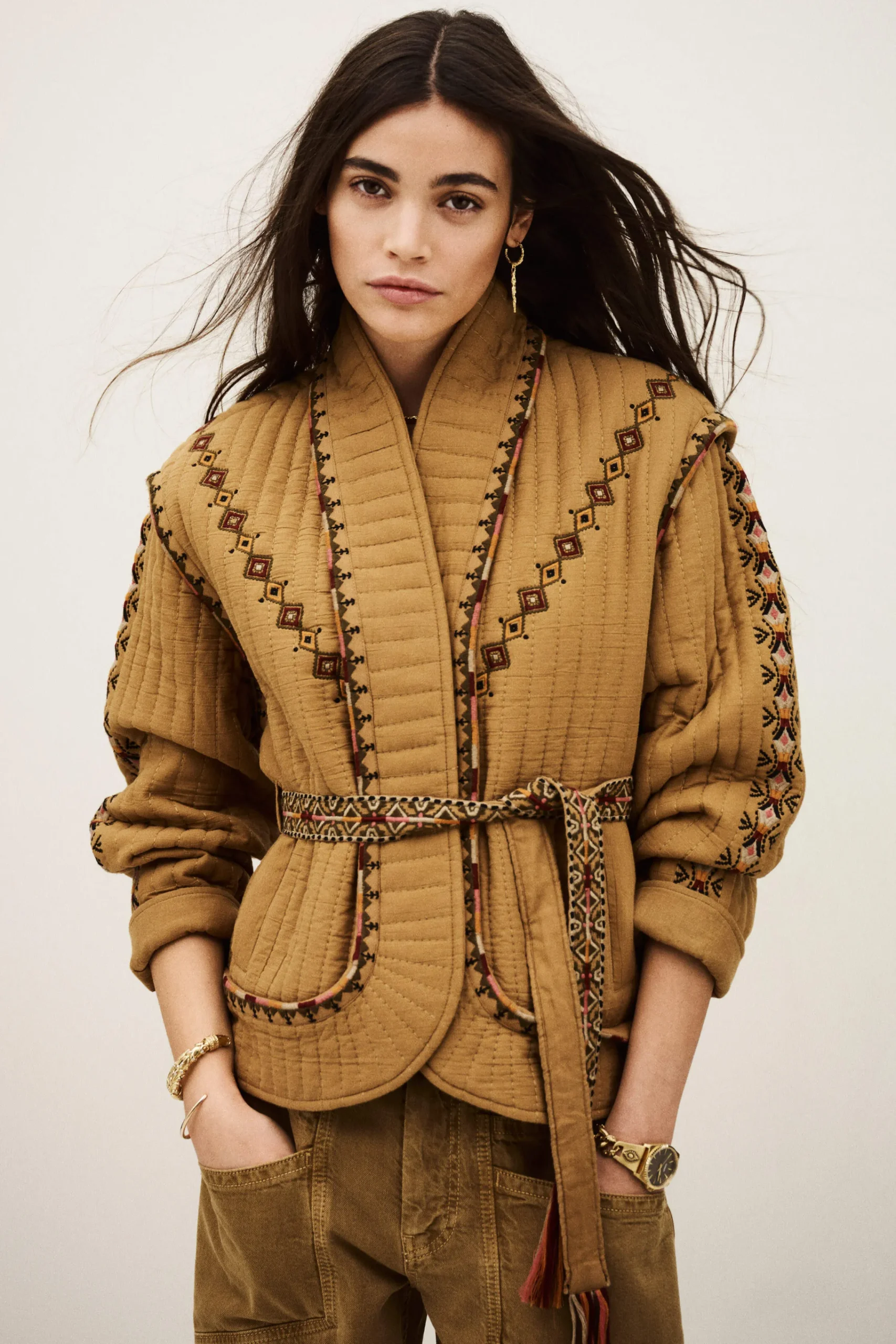 Ba&Sh COCOON veste matelassée brodée MARRON