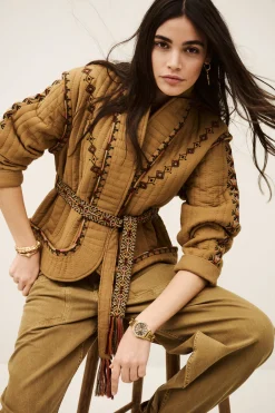 Ba&Sh COCOON veste matelassée brodée MARRON