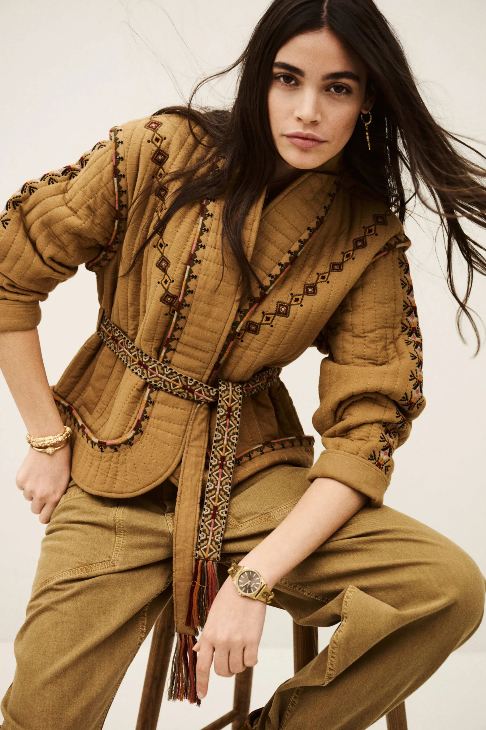 Ba&Sh COCOON veste matelassée brodée MARRON
