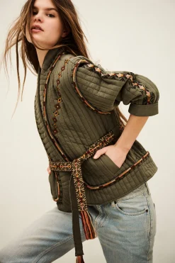 Ba&Sh COCOON veste matelassée brodée VERT Best