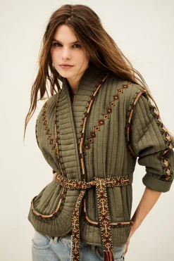Ba&Sh COCOON veste matelassée brodée VERT Best