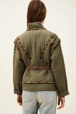 Ba&Sh COCOON veste matelassée brodée VERT Best