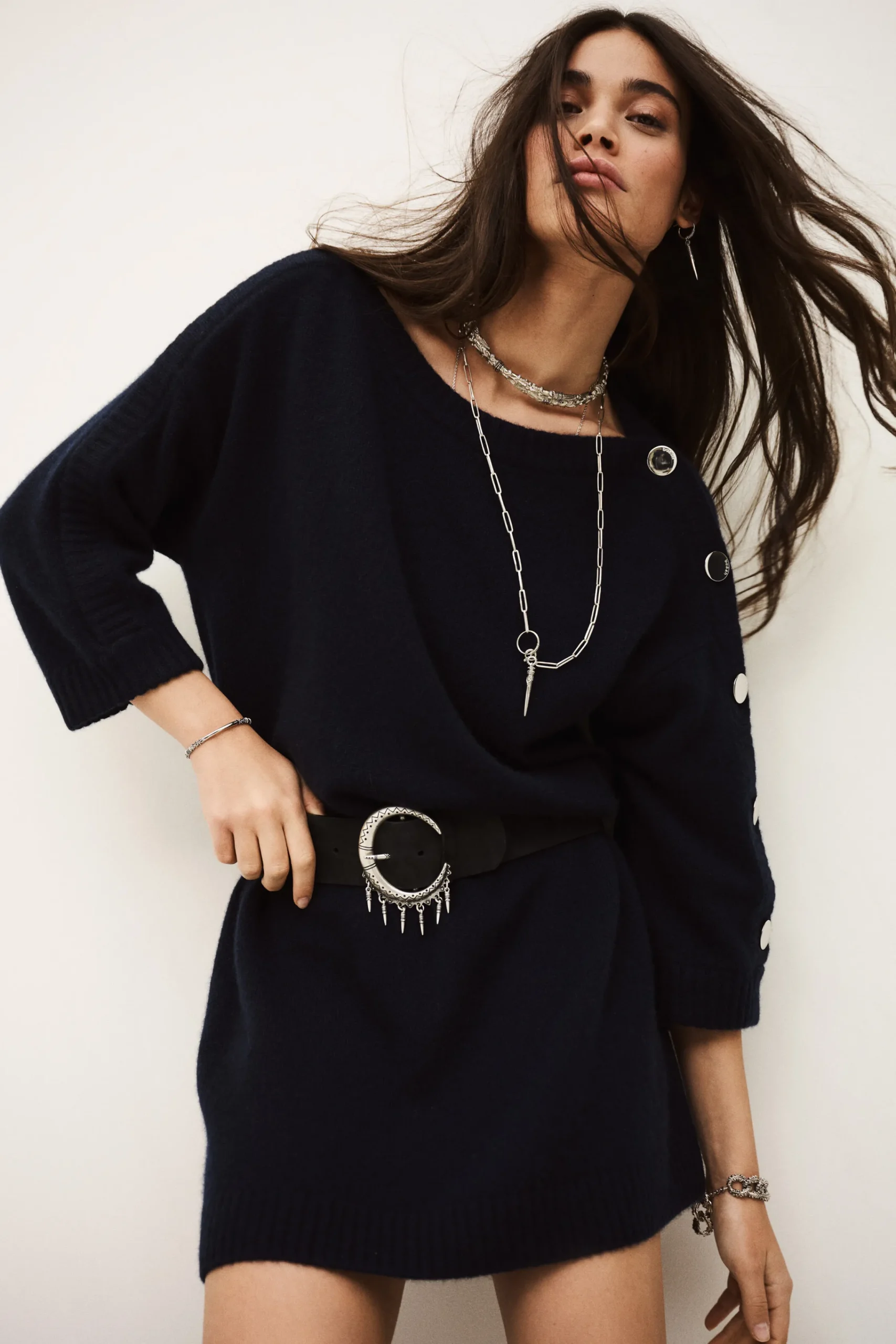 Ba&Sh COLEEN robe pull cachemire BLEU