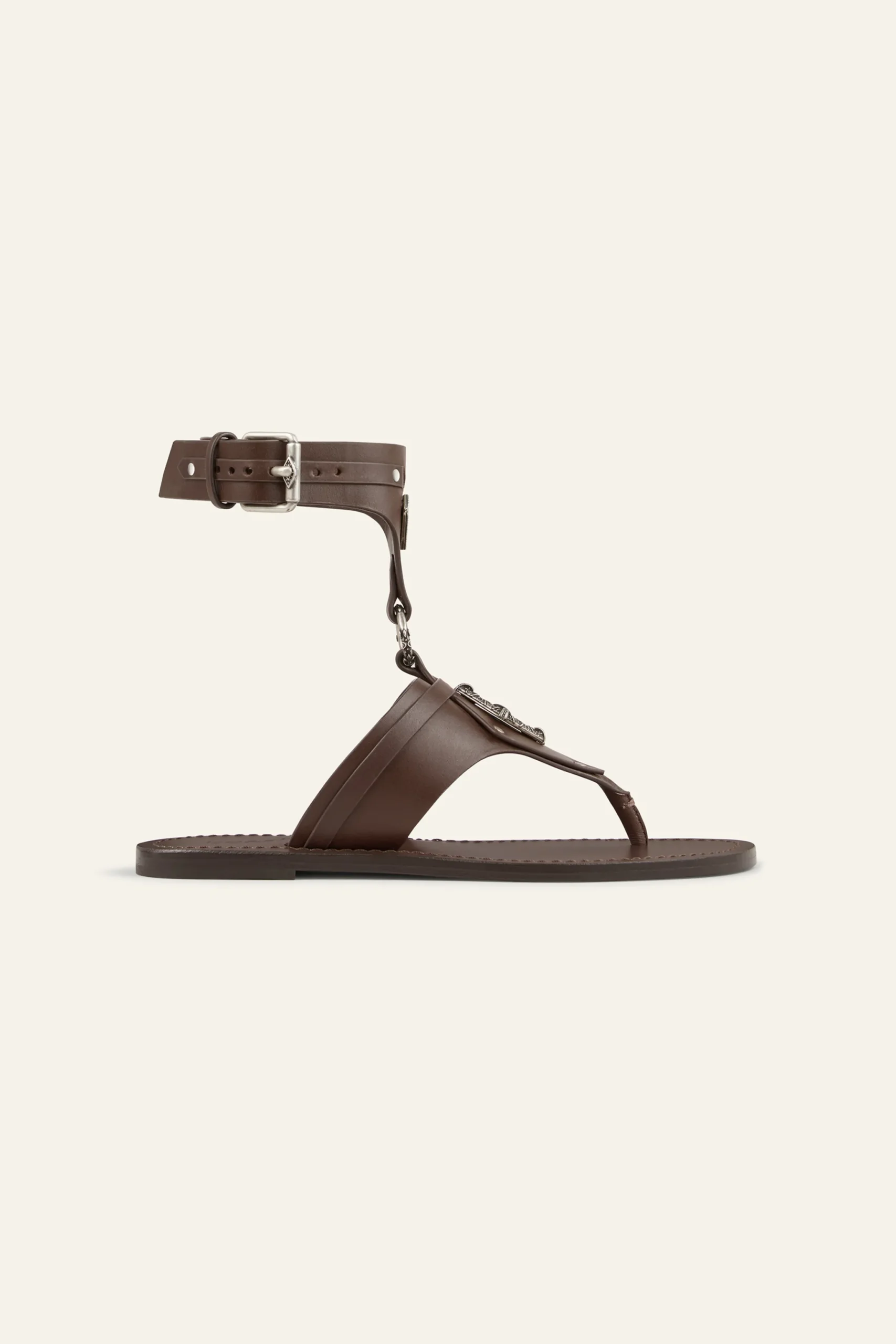 Ba&Sh CORFOU sandales plates cuir MARRON Outlet
