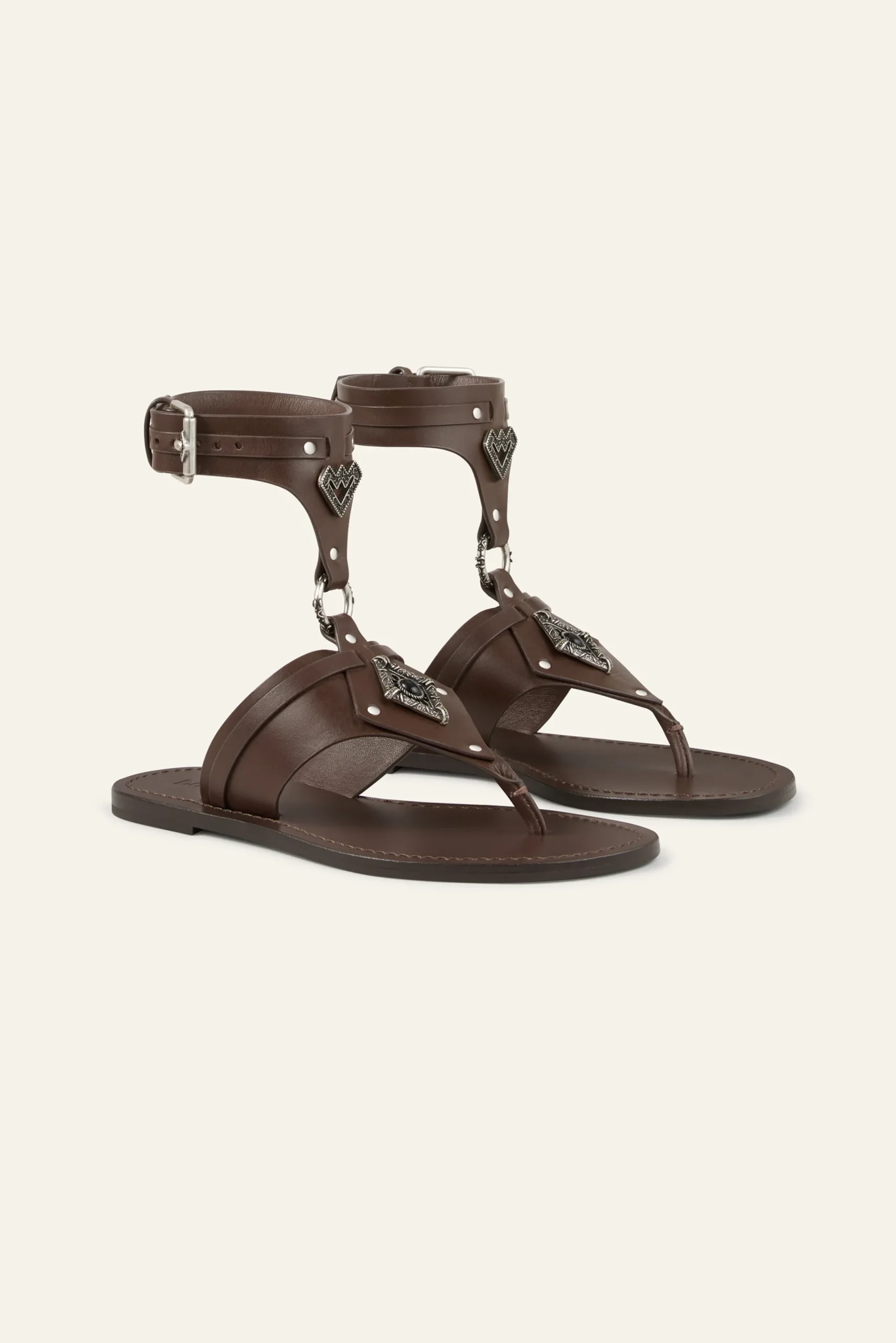 Ba&Sh CORFOU sandales plates cuir MARRON Outlet