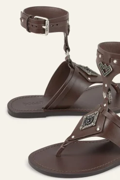 Ba&Sh CORFOU sandales plates cuir MARRON Outlet