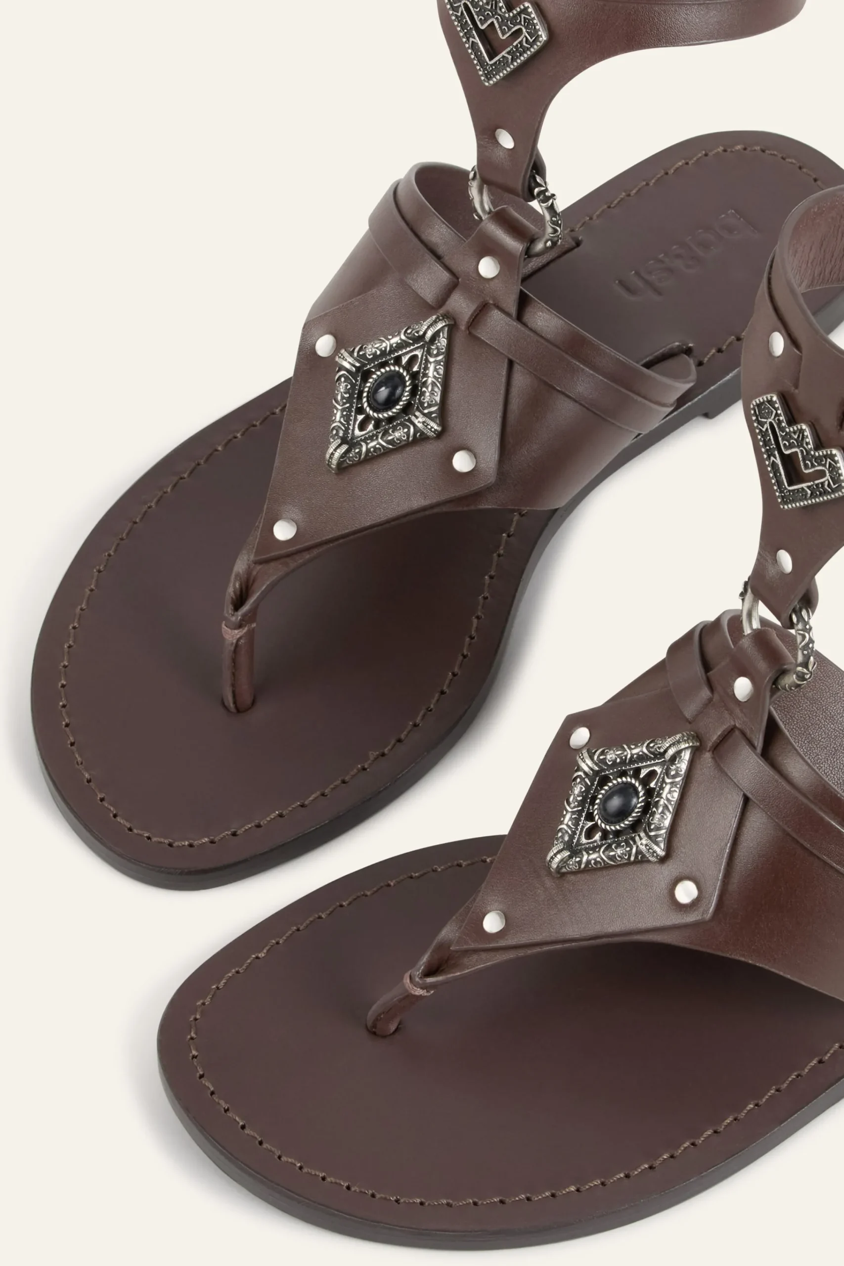 Ba&Sh CORFOU sandales plates cuir MARRON Outlet