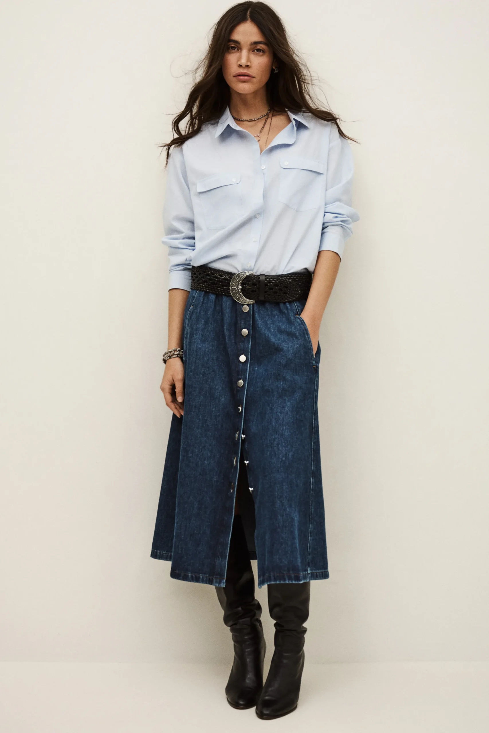 Ba&Sh COWIE jupe midi denim BLEU Outlet