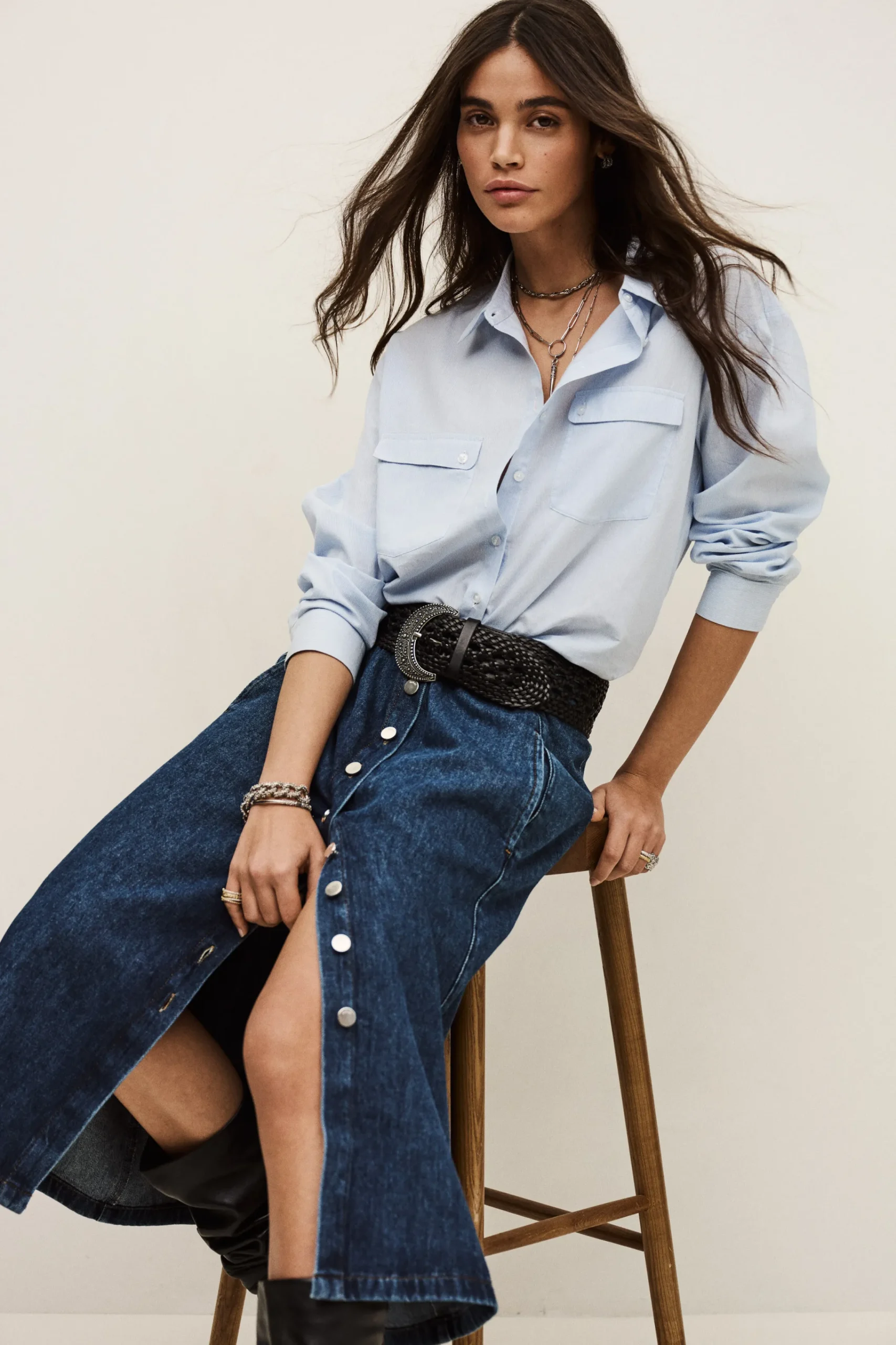 Ba&Sh COWIE jupe midi denim BLEU Outlet