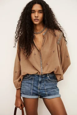 Ba&Sh DALILA chemise brodée BEIGE Discount