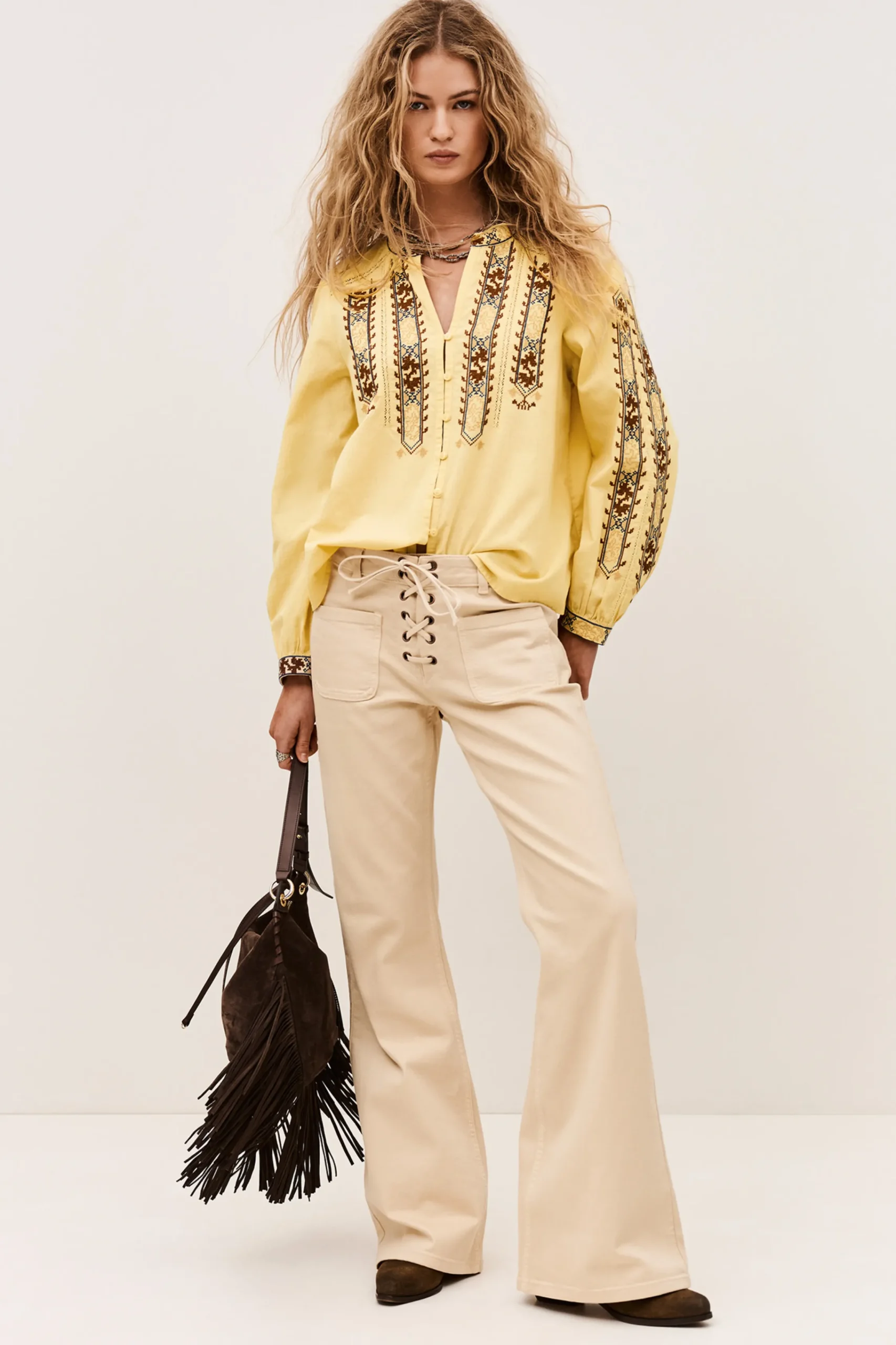 Ba&Sh FAUSTINA blouse brodée manches JAUNE Outlet