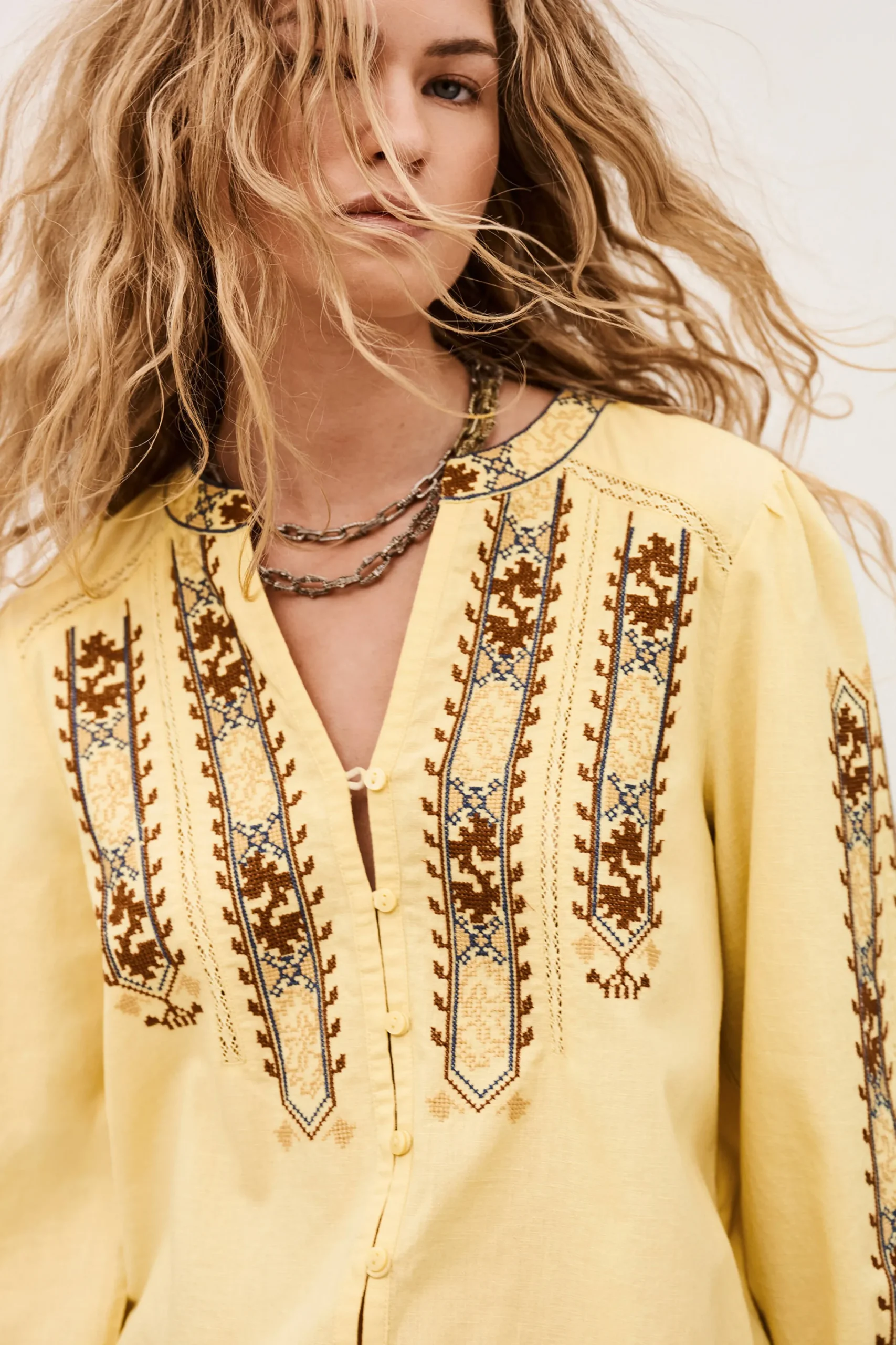 Ba&Sh FAUSTINA blouse brodée manches JAUNE Outlet