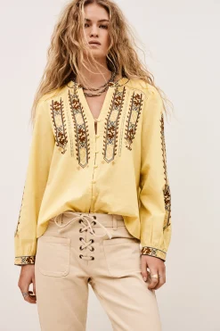 Ba&Sh FAUSTINA blouse brodée manches JAUNE Outlet