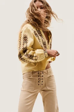 Ba&Sh FAUSTINA blouse brodée manches JAUNE Outlet