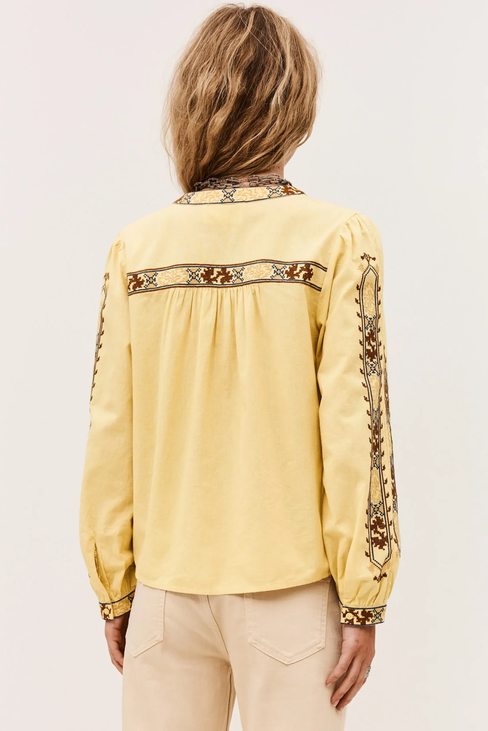 Ba&Sh FAUSTINA blouse brodée manches JAUNE Outlet