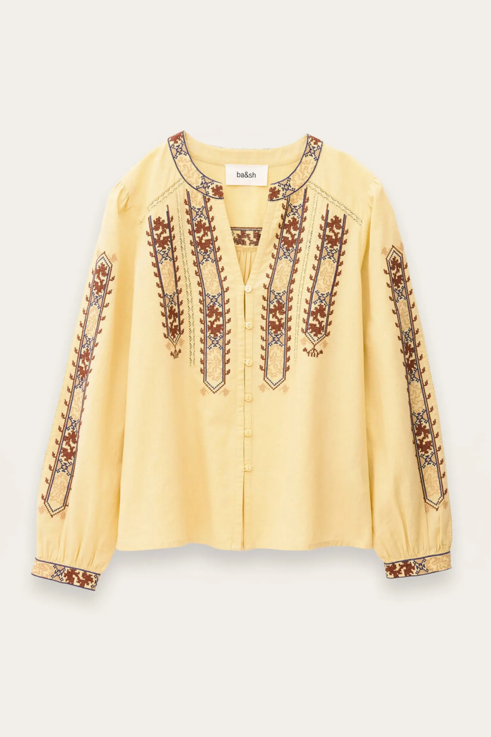 Ba&Sh FAUSTINA blouse brodée manches JAUNE Outlet