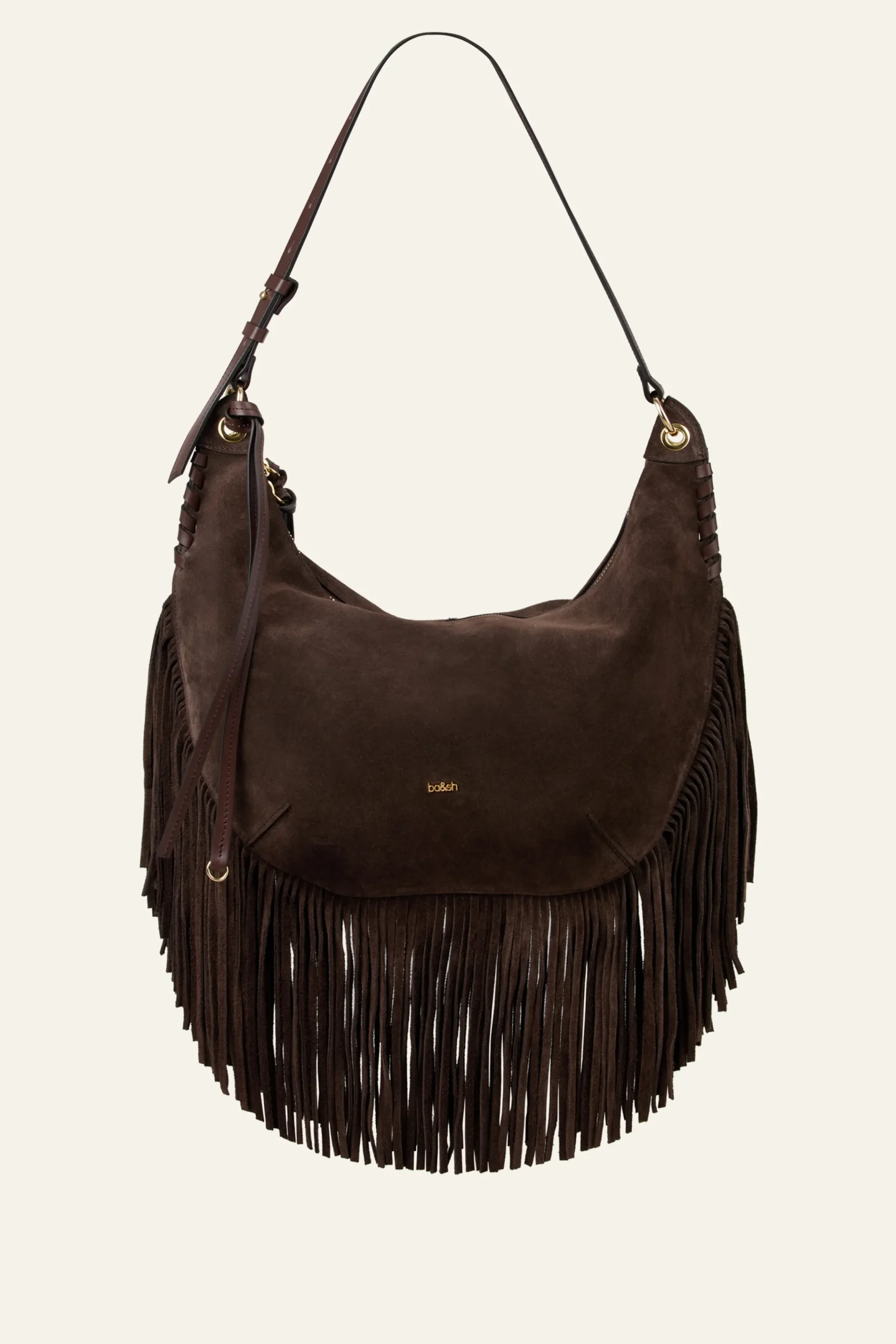 Ba&Sh FRANGES sac hobo franges MARRON Discount