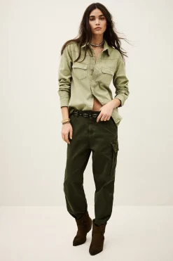 Ba&Sh JADA chemise longue western VERT Discount