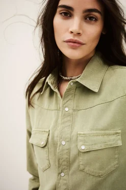 Ba&Sh JADA chemise longue western VERT Discount