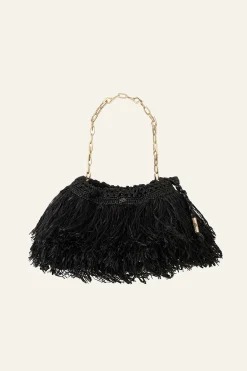 Ba&Sh JUNE pochette raphia franges NOIR New