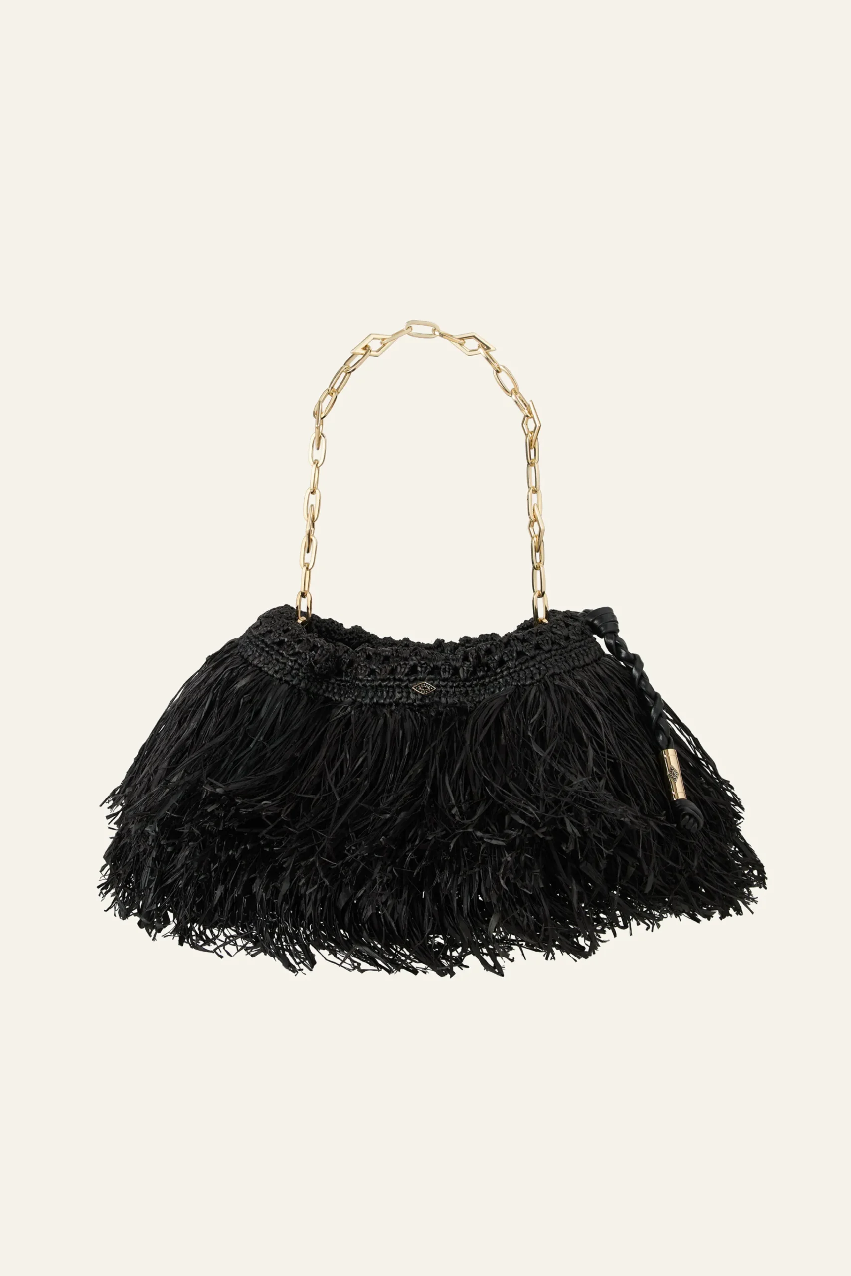 Ba&Sh JUNE pochette raphia franges NOIR New