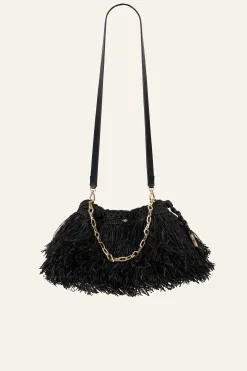 Ba&Sh JUNE pochette raphia franges NOIR New