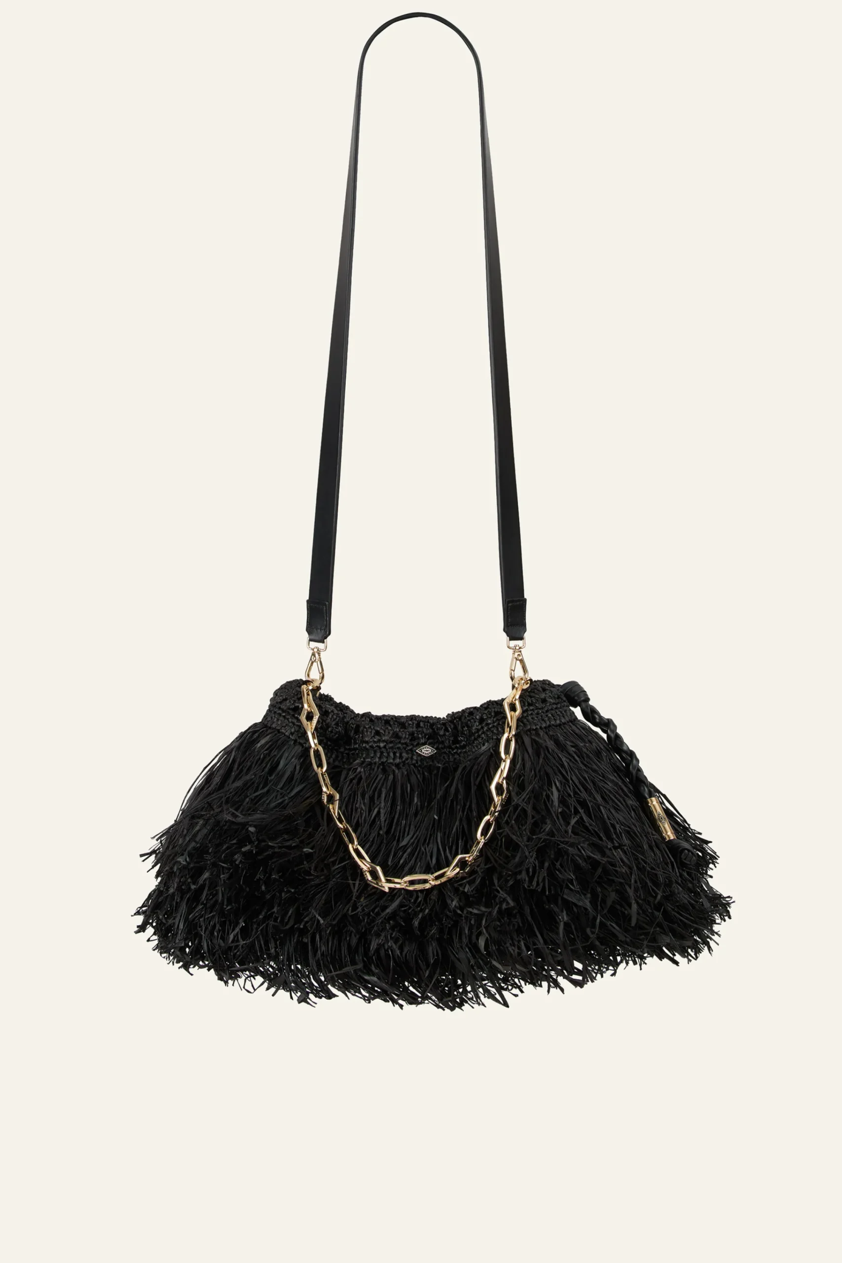 Ba&Sh JUNE pochette raphia franges NOIR New