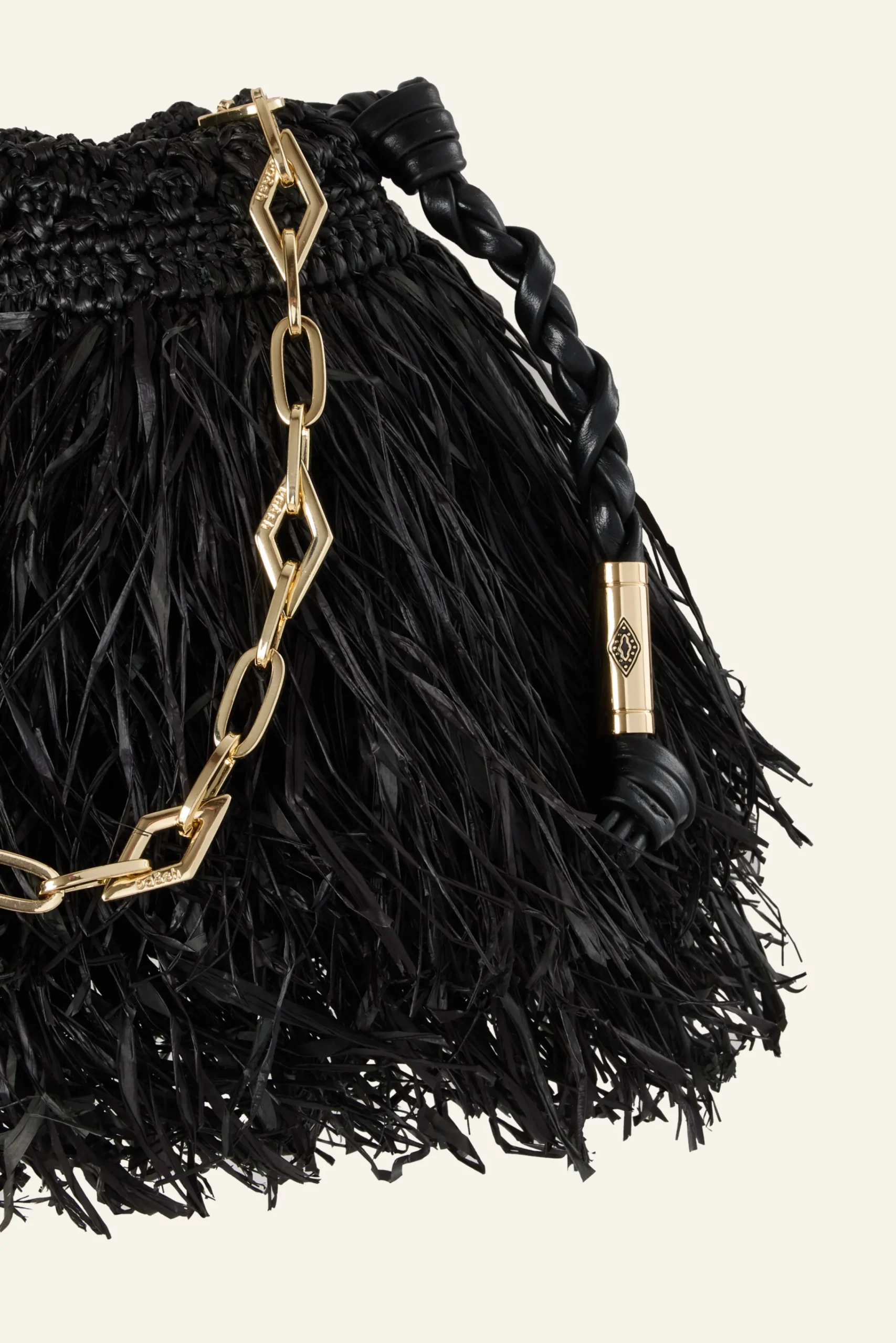 Ba&Sh JUNE pochette raphia franges NOIR New