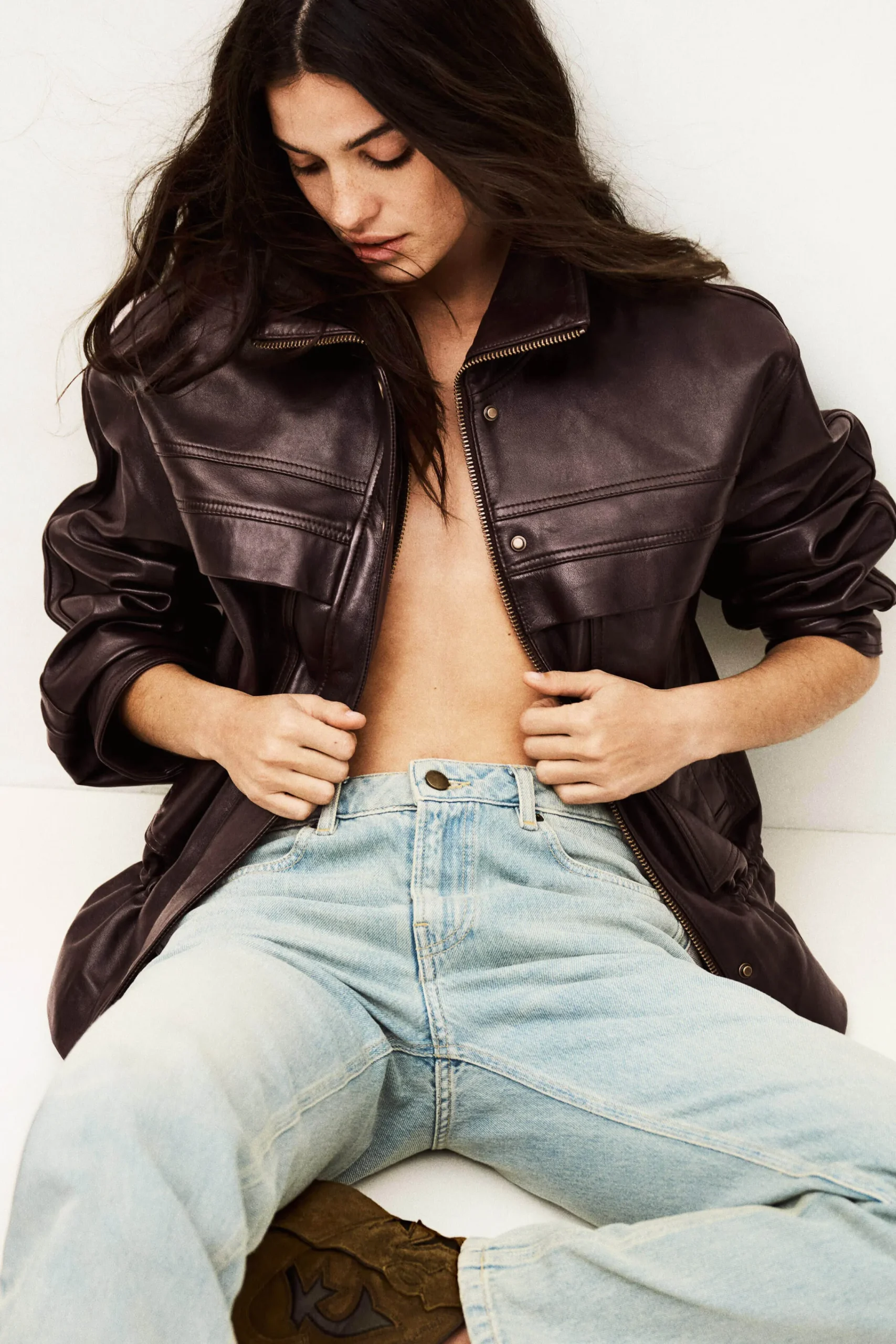 Ba&Sh KASSIA veste cuir oversized ROUGE Sale